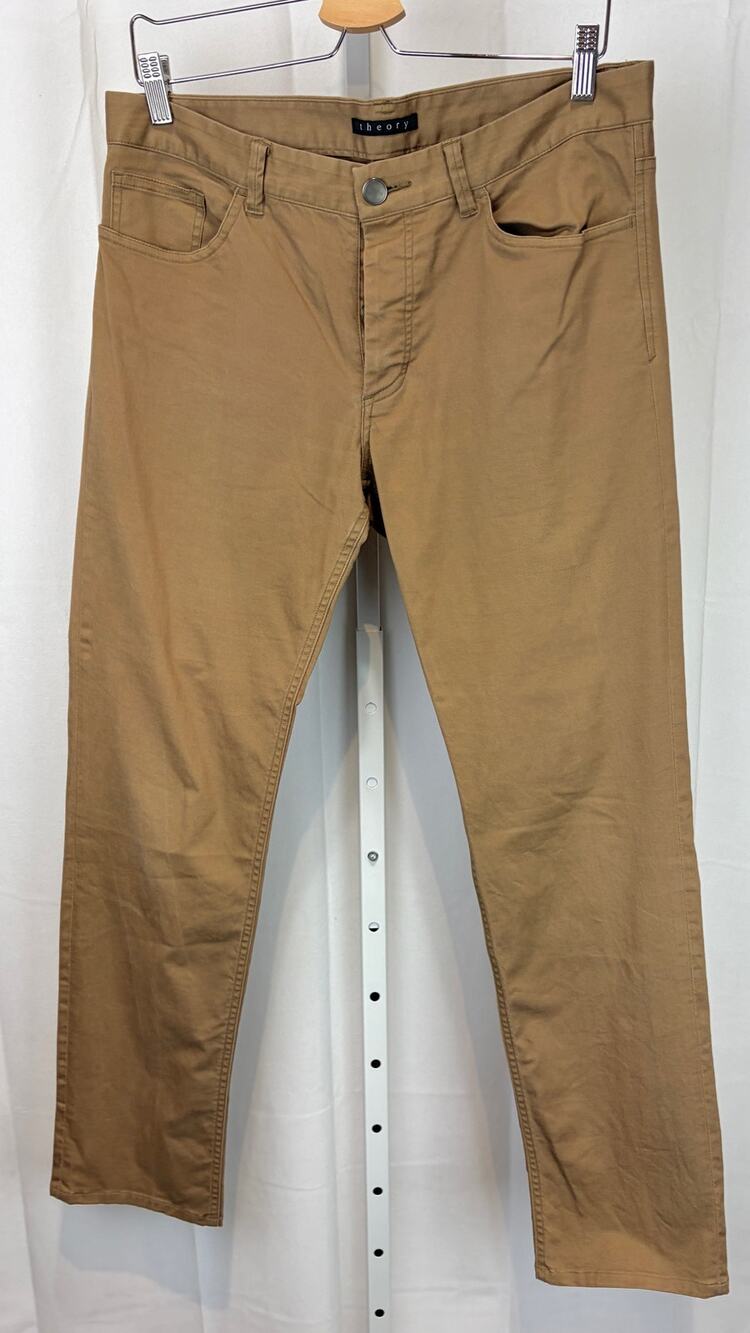 THEORY Haydin Writer Straight Leg Pants Button Fly Cotton Blend Brown Size 33